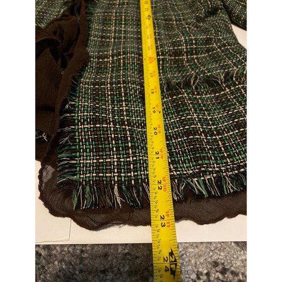Julie Mitchell Jacket Womens Size 8 Urban Collection Green Brown Tie Raw EdgeLin - Picture 6 of 14